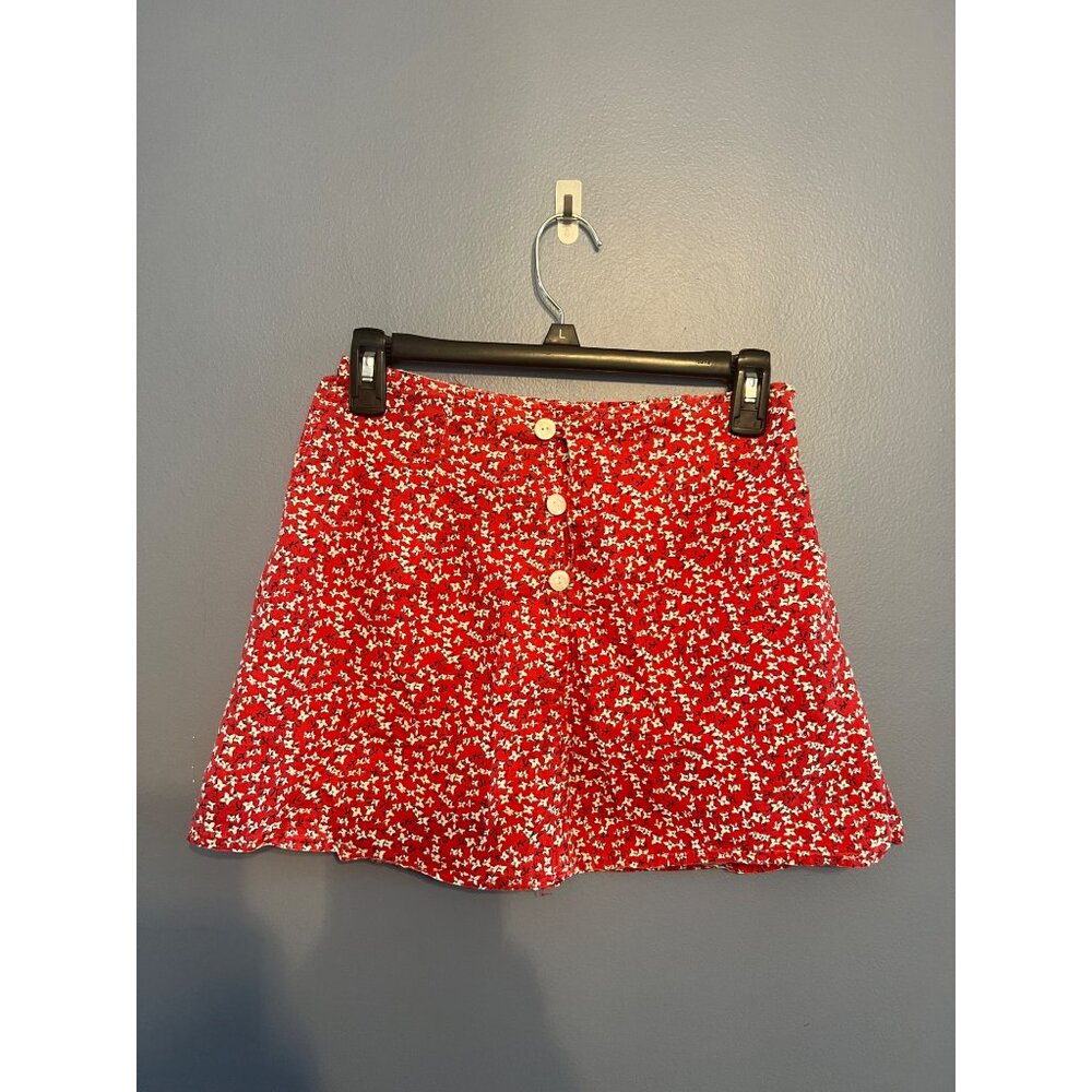 VTG Guess Jeans USA 100% Cotton Mini Red Floral Skirt, Button Closure Size‎ 27